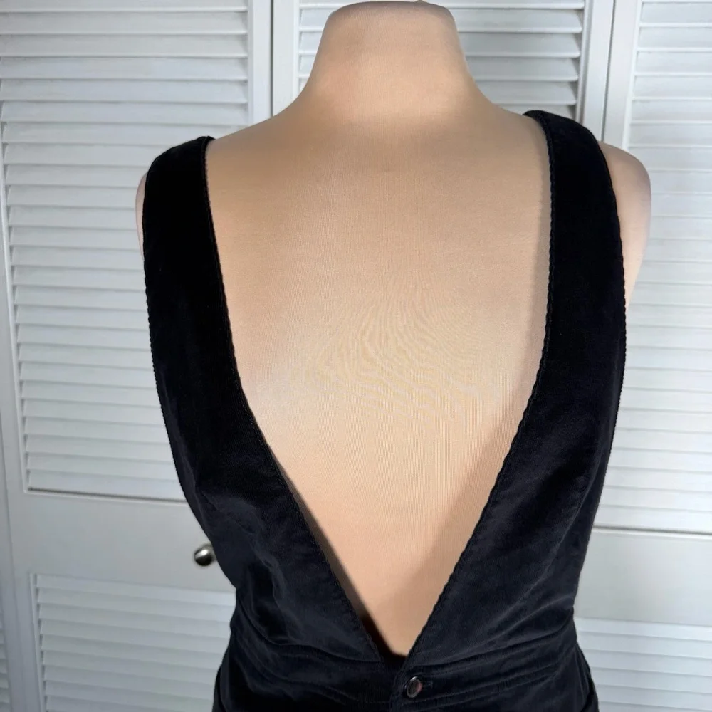 Free People Corduroy‎ Pinafore Mini Dress Black Cross Back Button Front Size 6
